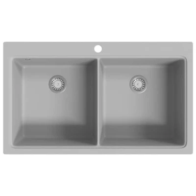 Imagen de vidaXL Fregadero encastrable de granito gris 2 cubetas lavabos baño bricolaje
