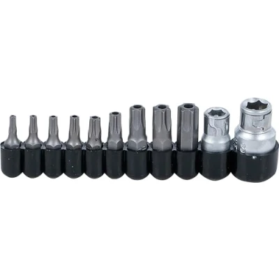 Imagen de BGS 786 Juego de puntas entrada 6,3 mm (1/4&quot;) / 10 (3/8&quot;) perfil en T (para Torx) con perforación 11 piezas