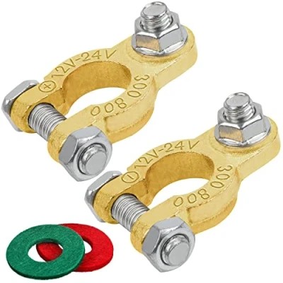 Imagen de Bolatus 1 par de bornes batería 12 V 24 con perno M8 conector para coche, terminales universales barco, caravana, color amarillo