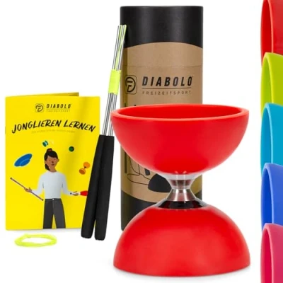 Imagen de Diabolo Freizeitsport Juego de malabares Pro con diábolo rodamiento bolas (rojo), palos aluminio, cuerda repuesto e instrucciones (idioma español no garantizado), incluye caja regalo