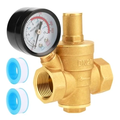 Imagen de SUNOYA Regulador De Presion Agua DN20 3/4 Pulgada con Indicador Presión, Reductor Agua, Fabricado Latón Alta Dureza, Válvula Reductora Presión para Grifo Riego JardíN