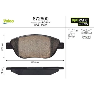Imagen de VALEO 872600 Juego de pastillas freno PEUGEOT: 307 SW, Partner I Combispace, CITROËN: Berlingo / First I, MAN: TGA