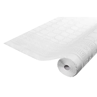 Imagen de Pro Nappe Ref R482501I Mantel de Papel Damasco desechable en Rollo 25 M Largo X 1,20 Ancho Color Blanco con Estampado Universal Chic y clásico
