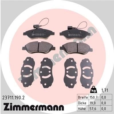 Imagen de ZIMMERMANN 23711.190.2 Juego de pastillas freno con contacto avisador desgaste Foto correspondiente a la entrega FIAT: BRAVO 2, Stilo Hatchback