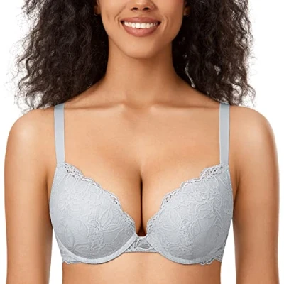 Imagen de DOBREVA Sujetador Push Up Encaje con Relleno Aros Escote Moldeado para Mujer Gris ópalo 105B