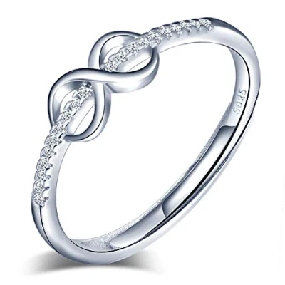 Imagen de Yumilok 925 anillo de plata esterlina para mujeres Eterno símbolo infinito abierto con piedra zirconia cúbico tamaño ajustable, tamaño: 49 57