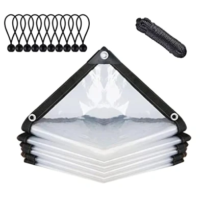 Imagen de BCBIG Lona Impermeable Transparente con Ojales, Cubierta para Muebles de jardín, Exteriores, Impermeable, Aislamiento Plantas, a Prueba Polvo, Cuerda, 3 x 4 m
