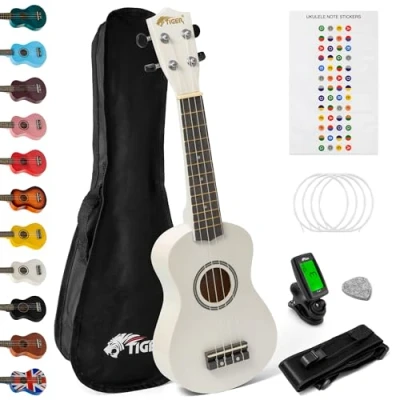 Imagen de Tiger Kit de Ukelele Soprano, Principiantes Paquetes, Color Blanco