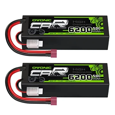 Imagen de OVONIC 2s Batería Lipo 6200mAh 50C 7.4V Estuche Rígido con Conector Dean Style T para RC Airplane Helicóptero Car Boat Hobby (2 Paquetes)