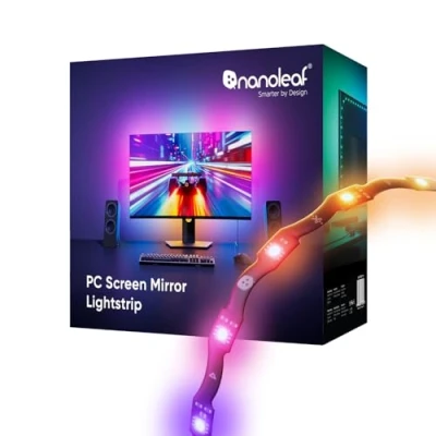 Imagen de Nanoleaf tira de luz LED para espejo pantalla PC, retroiluminación RGB IC en zigzag, sin costuras monitores hasta 32 pulgadas, inteligente USB C recortable con música directa y