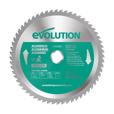 Imagen de Evolution A185TCT 60MS hoja de sierra 185 mm para cortar aluminio: la metal con punta carburo no genera calor, rebabas ni chispas