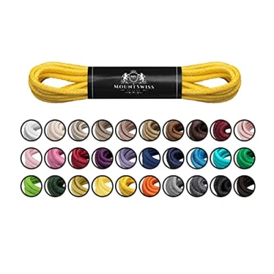 Imagen de Cordones Mount Swiss© Luxury encerados y redondos para zapatos de traje piel, 2 3 mm diámetro, 45 120 cm longitud, color Amarillo, talla