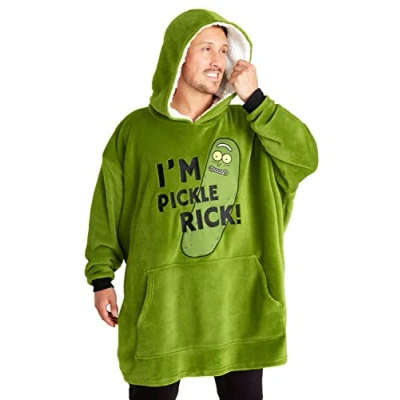 Imagen de Rick y Morty Sudadera Hombre Manta con Capucha de Forro Polar, Talla Única, Oversize Regalos para (Verde)