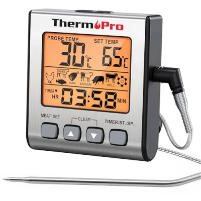 Imagen de ThermoPro TP16S Termómetro Cocina Termómetros de Barbacoa Digitale para BBQ Parrilla Horno Carne Comida Líquidos con Modo Temporizador Cocción Inteligente y Retroiluminación