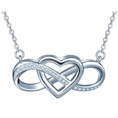 Imagen de Infinito U Collar Corazon de Plata Ley Cadena Extensible Colgante con Circonita Idea Regalo para Mujeres y Chicas