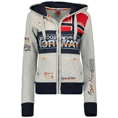 Imagen de Geographical Norway Flyer Lady Sudaderas Mujer con Capucha Y Bolsillos Sudadera Manga Larga Chaqueta Caliente Cremallera Jersey Mujeres Primavera Verano Otoño Invierno (Claro Gris XL)