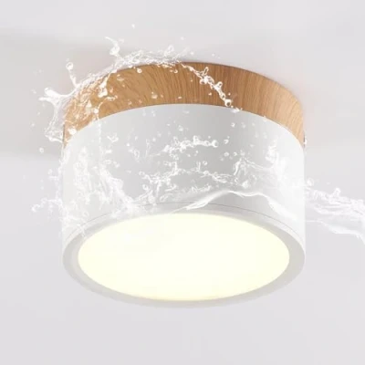 Imagen de Schindora Plafón LED,foco decorativo de madera montado en superficie,mini plafón,redondo,blanco,blanco frío 6000 K,12 W.
