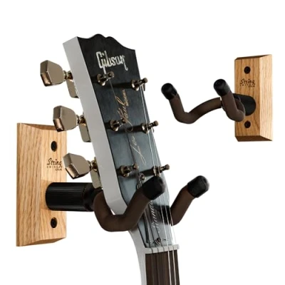 Imagen de String Swing percha de guitarra Gancho Soporte para guitarras eléctricas y acústicas bajos accesorios hogar o estudio pared Instrumentos musicales seguro madera sólida roble