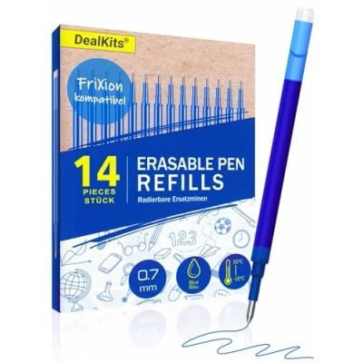 Imagen de DealKits 14 minas de repuesto borrables para bolígrafo gel 0,7 mm, color azul, compatible con Pilot FriXion Ball &amp; Clicker y Eberhard Faber, mina borrable,