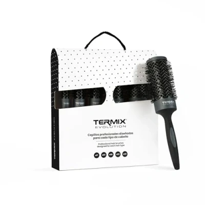 Imagen de Termix Evolution Plus Pack de 5 cepillos pelo térmico redondo con fibra ionizada, diseñadas para cabello grueso. El incluye los díametros Ø17, Ø23, Ø28, Ø32 y Ø43.