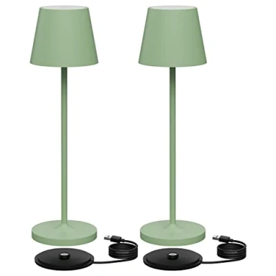 Imagen de K Bright 2 piezas LED Lámpara de escritorio con batería Regulable 3000K Color luz cálida recargable para Adecuado interiores y exteriores carga USB Verde.