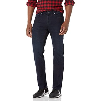 Imagen de Amazon Essentials Pantalón Vaquero Elástico de Ajuste Recto Hombre, Azul sobre Teñido, 36W / 32L