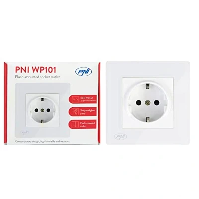 Imagen de PNI WP101 toma empotrada simple con marco de vidrio, 16A, 4000W, 230V