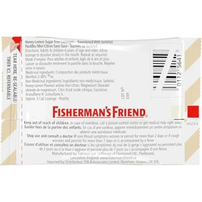 Imagen de HONEY &amp; LEMON MENTHOL FLAVOUR SUGAR FREE Fisherman&#039;s Friend Lozenges 24 x 25g Packs. by