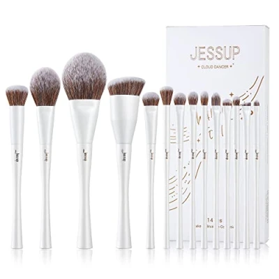 Imagen de Jessup Brochas de Maquillaje, 14 Piezas Set Maquillaje Para Base en Polvo, Sombra Ojos, Corrector, Colorete, Contorno, Brocha Mezclar, Sintética Perla Blanca T343