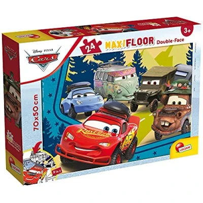 Imagen de Liscianigiochi Puzzle Maxi Floor para niños de 24 piezas 2 en 1, Doble Cara con reverso colorear Disney Cars 86634