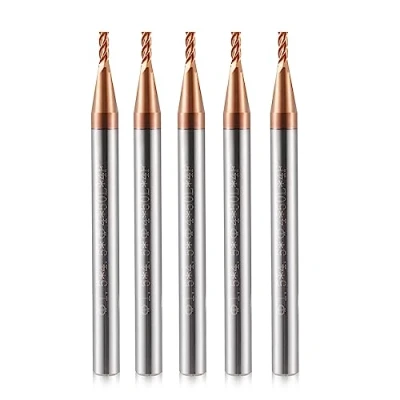 Imagen de fresa de vástago CNC 1,5 mm, metal duro, 4 cuchillas, 5 piezas TiSiN Coat en espiral, brocas VHM con ranuras, juego extremo corte 55 HRC para aleación aluminio, acero, cobre