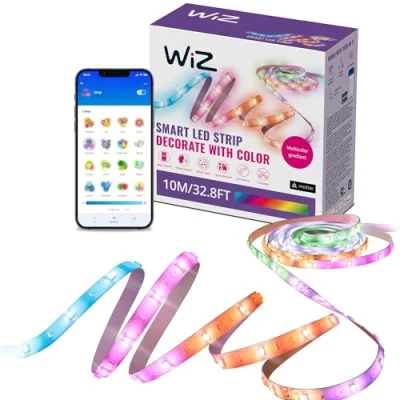 Imagen de WiZ, Tira led inteligente 10m, RGBIC, incluye alimentador, hasta 16 millones de colores, conéctala vía WIFI, con tecnología SpaceSense, control via App o Voz y compatible Alexa Google Home