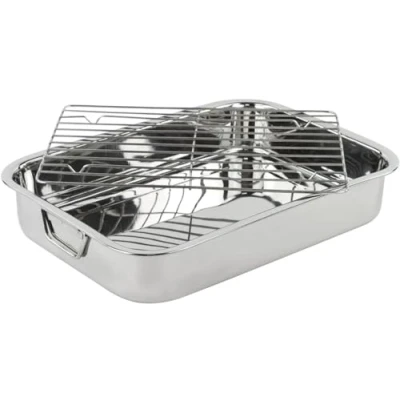 Imagen de Menax Rustidera de Horno con Grill Bandeja Universal para Asar Hornear Rejilla Fuente Acero Inoxidable 35 cm
