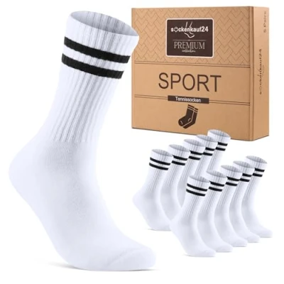 Imagen de sockenkauf24 Calcetines Deportivos Hombre Mujer Tenis Performance Crew Socks Acolchados Transpirables Estilo Retro 17900 (Negro 39 42)