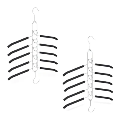 Imagen de Relaxdays Perchas Múltiples, Ahorra Espacio, Set de 2, Uso en Horizontal y Vertical, Antideslizantes, Plateado Negro, 54 x 39.5 2.5 cm