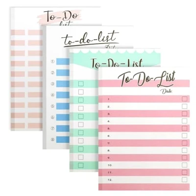 Imagen de Belle Vous Pack de 4 Bloc Notas Variados Lista Tareas Set Libreta Pequeña 50 Hojas Sin Fecha para la Compra, Recordatorios, Gestión Tiempo y Agenda Diaria