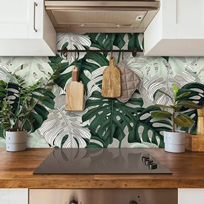 Imagen de Panel protector antisalpicaduras cocina adhesivo de pared Fantasia tropicale 180 x 60 cm 100% made in Italy con tinta no tòxica, ignìfuga y resistente al agua