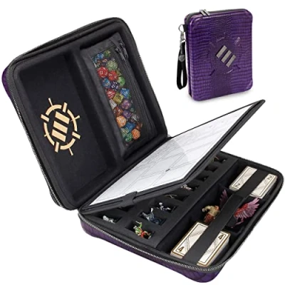 Imagen de ENHANCE Collector&#039;s Edition RPG,Carpeta DND con soporte integrado para hojas de caracteres y panel borrable, bolsa extraíble bolígrafos, bandeja espuma en miniatura (morado dragón)
