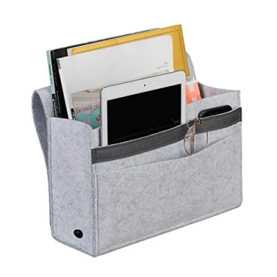 Imagen de Relaxdays Organizador Sofá, Colgante, 6 Compartimentos, 4 Cremalleras, Bolsillo Cama Fieltro 27x31,5x11,5cm, Gris Claro, 27 x 31,5 11,5 cm