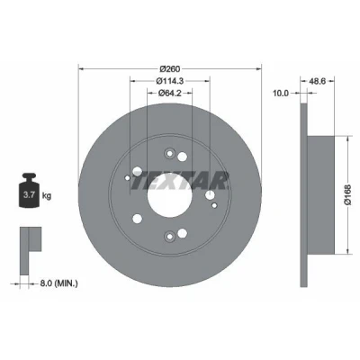 Imagen de TEXTAR PRO 92125103 Disco de freno 260 10 05/09 114,3 macizo revestido sin perno sujeción rueda, buje rueda HONDA: CIVIC 7 Hatchback