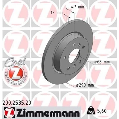 Imagen de ZIMMERMANN COAT Z 200.2535.20 Disco de freno 290 13 7/5 5 114 macizo revestido NISSAN: Qashqai 2, RENAULT: Kadjar
