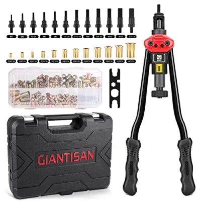 Imagen de GIANTISAN Herramienta de tuerca remache 16 pulgadas con 12 mandriles métricos y SAE, kit surtido tuercas 176 piezas funda transporte resistente
