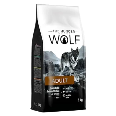 Imagen de the Hunger of Wolf Alimento seco para perros adultos y alérgicos, fórmula delicada sin cereales con salmón patatas 3 kg