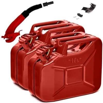 Imagen de BW® Bidón de combustible metal para gasolina, 2 x 10 litros, con boquilla Rojo RAL 3000 Certificado TÜV y homologación UN Fabricado en Europa
