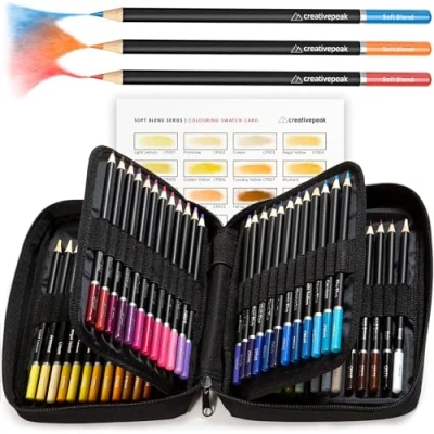 Imagen de Lápices de colores profesionales CreativePeak 72 vibrantes + tarjeta prueba color estuche viaje con cremallera Materiales arte calidad núcleos cera suave