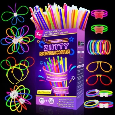 Imagen de Ziitty Barras Luminosas, 120 Pulseras Fluorescentes y 132 Conectores, Crear Luminosas Gafas para Niños Adultos, Boda Cumpleaños Decoracion Regalo Fiesta Cotillon Nochevieja Navidad