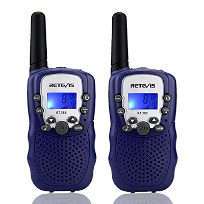 Imagen de Retevis RT388 Walkie Talkie Niños PMR446 8 Canales Pantalla LCD Linterna Vox 10 Tonos de Llamada Bloqueo Juguete para Niño (Azul Oscuro, 1 Par)