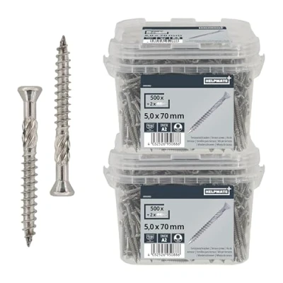 Imagen de HELPMATE Tornillos de terraza 5 x 70 acero inoxidable A2 1000 para tablones + puntas T25 terrazas exteriores (construcción terrazas, casas jardín, estructuras