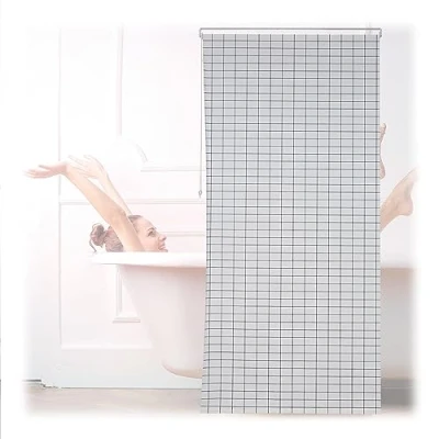 Imagen de Relaxdays Cortina de Baño Enrollable Estampado Cuadros, Estor Ducha o Ventana, 120 x 240 cm, Blanco y Negro, Aluminio