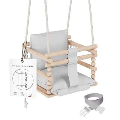 Imagen de MAMOI® Columpio para niños 3 en 1 + Cinturón de Seguridad 190 260cm Ajuste la Altura del Techo bebé y Columpio, Madera 100% Eco Hecho UE